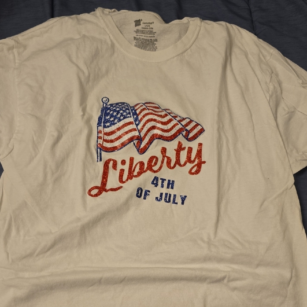 Hanes White Short-Sleeve Liberty 4th of July Graphic Tee